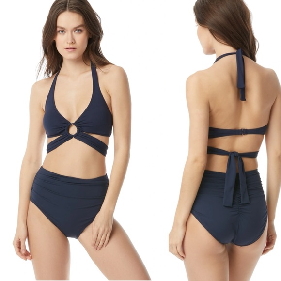 Carmen Marc Valvo Navy Halter Cut Out 2pc Bikini Set Originally $144 - Picture 1 of 5